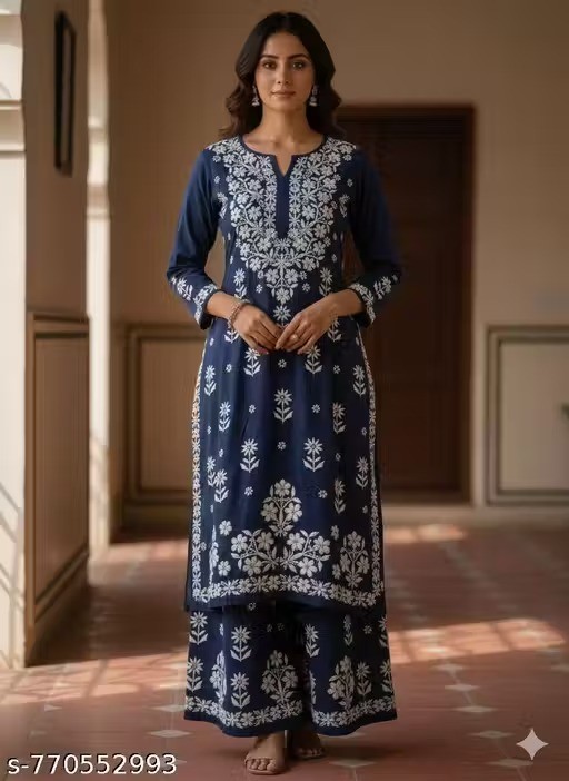 Readymad Chikanakari Kurta/kurti and plazoo Set for Women’s Party Festive Outfit