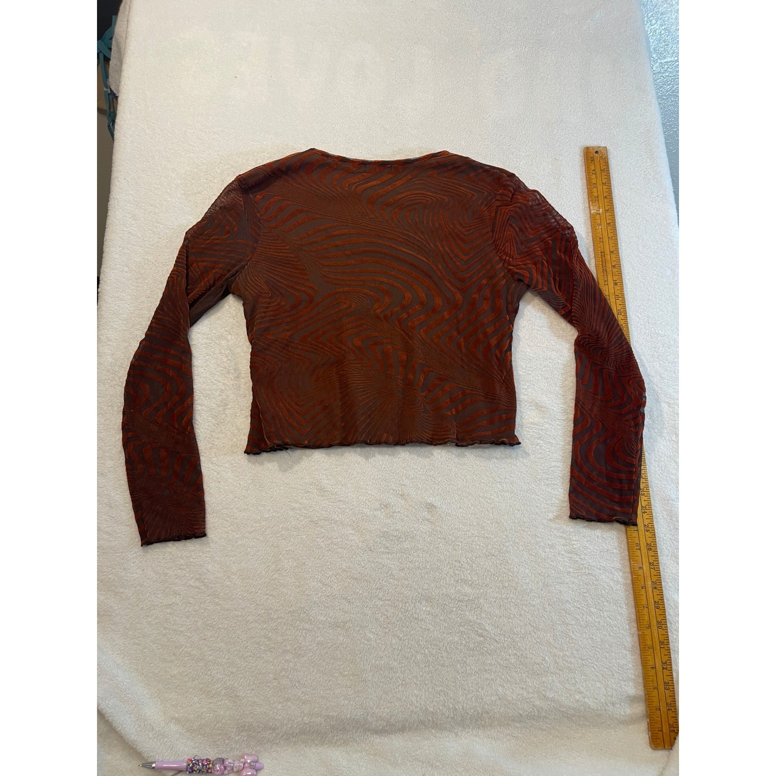 Nasty Gal Brown Orange Swirl Mesh Long Sleeve Crop Top Plus Size 16 Lettuce Edge