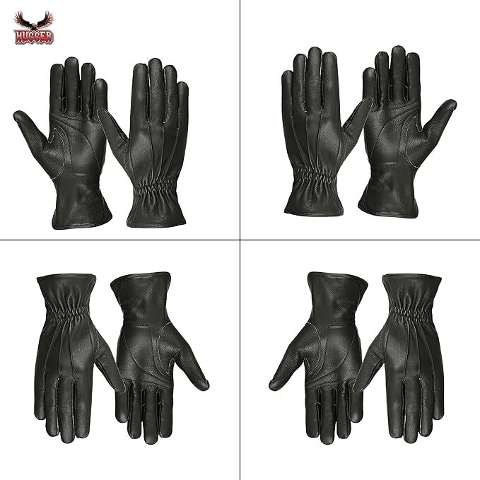 Hugger Men’s Deerskin Water Resistant Leather Motorcycle Driving Riding Gloves