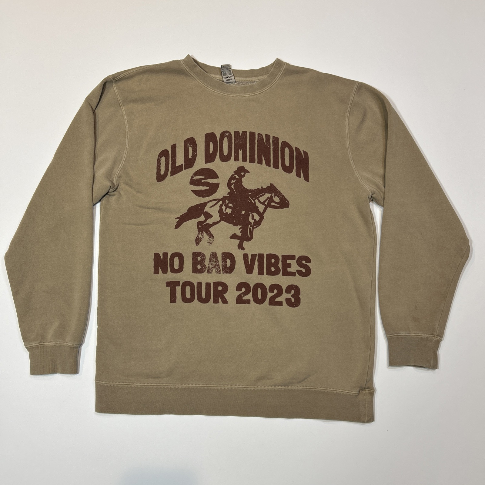 Old Dominion Mens Sweatshirt Large Beige No Bad Vibes World Tour Double Sided