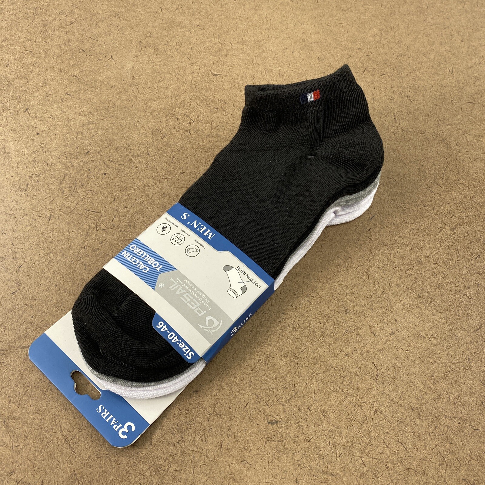Pesail Classic Men’s Size 40-46 Black Gray White Low Cut Ankle Socks NWT 3 Pairs