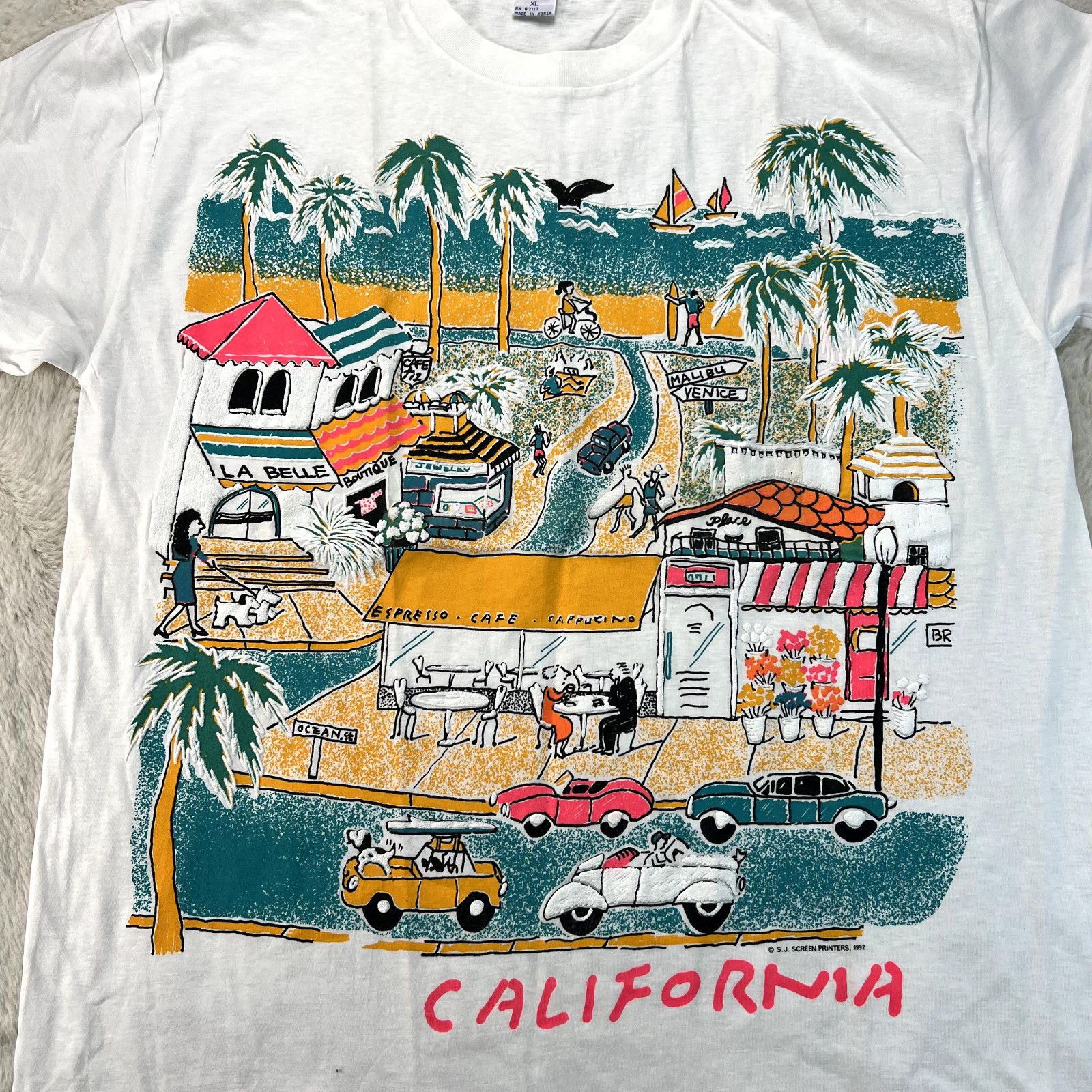 Vintage J. Screen Printers 1992 Mens XL White Venice Malibu California T-Shirt