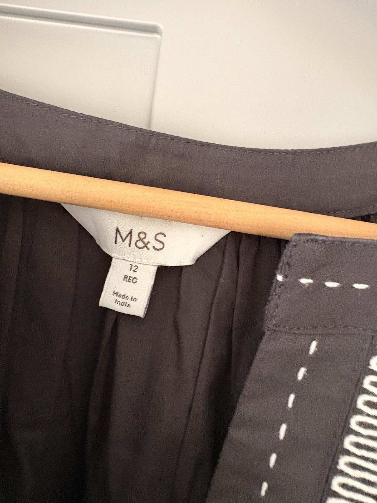 M&S 100% Cotton Black & White Embroidered Smock Top Size 12 Boho Blouse
