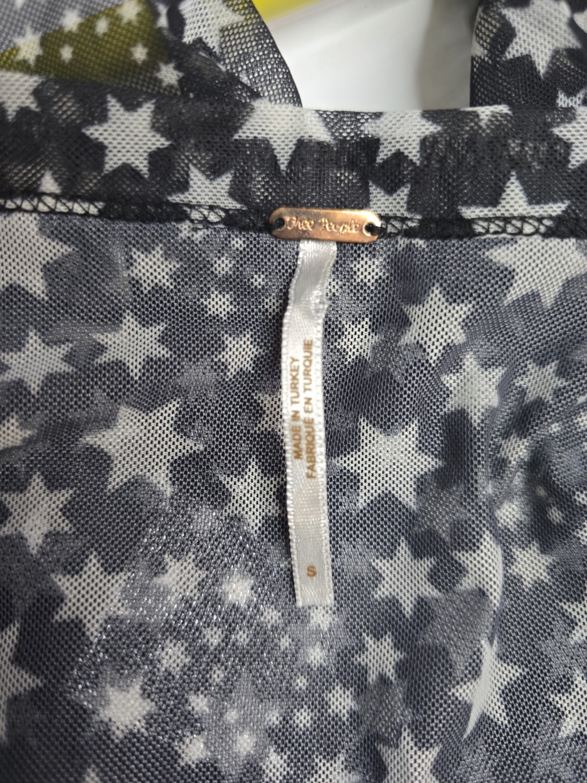 FREE PEOPLE Sheer mesh Black White Star Print Front Tie Marne Top Women’s Size S