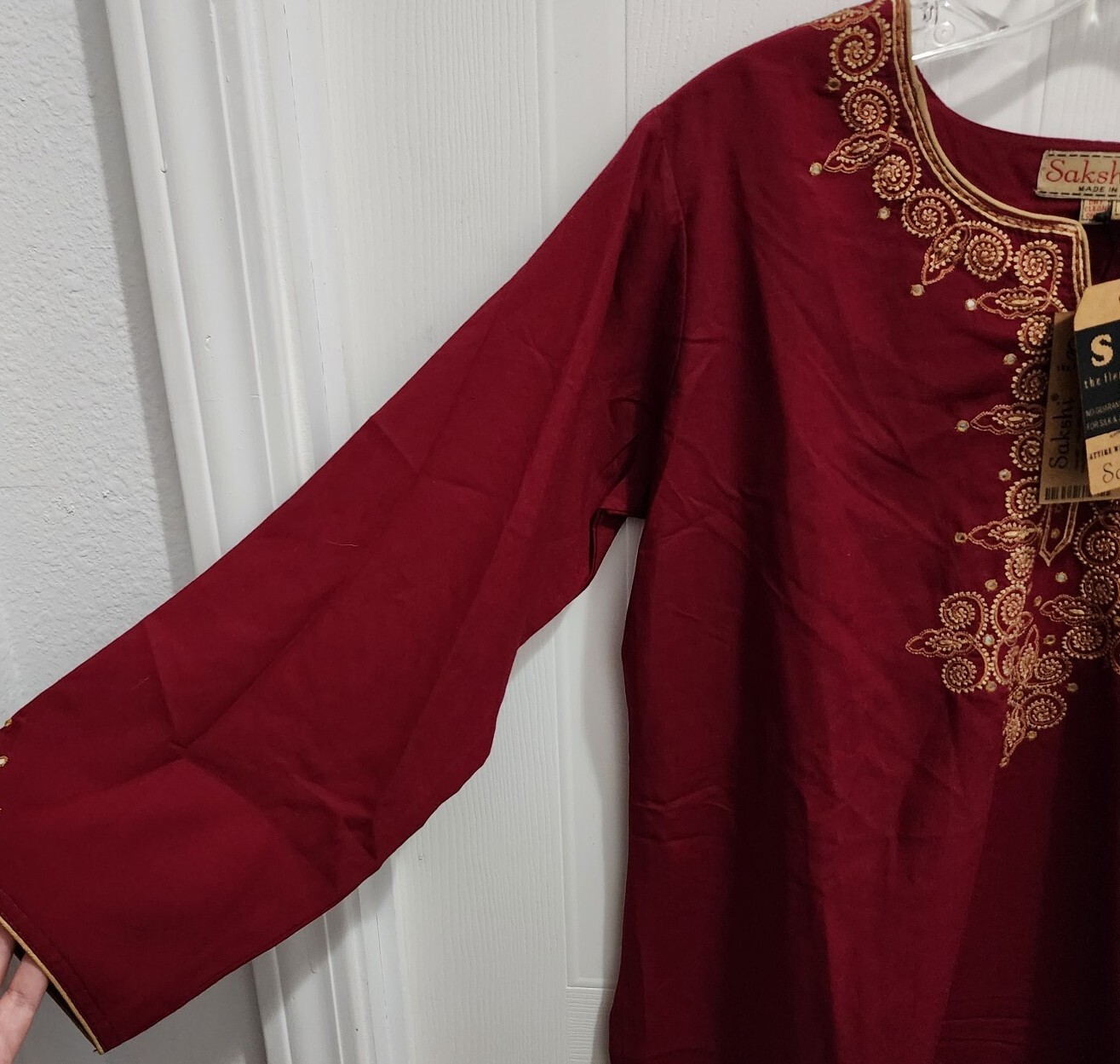 NEW Sakshi Kurti Top 3/4 Sleeve Red Embroidered Salwar Kameez India Size Large