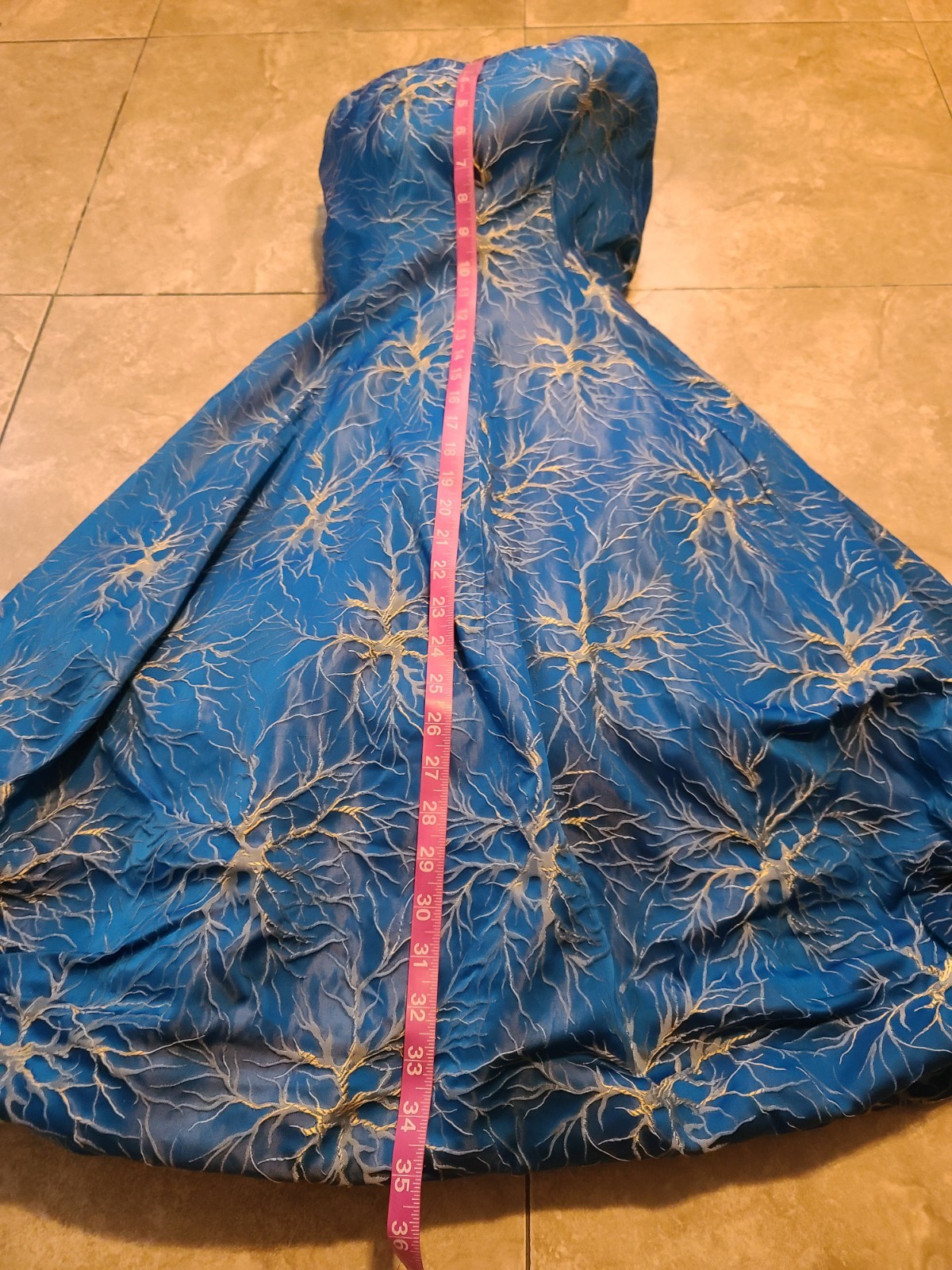 Rare VTG 50s FRANK USHER Blue Metallic Lightning/Branch/Neuron Jacquard Dress