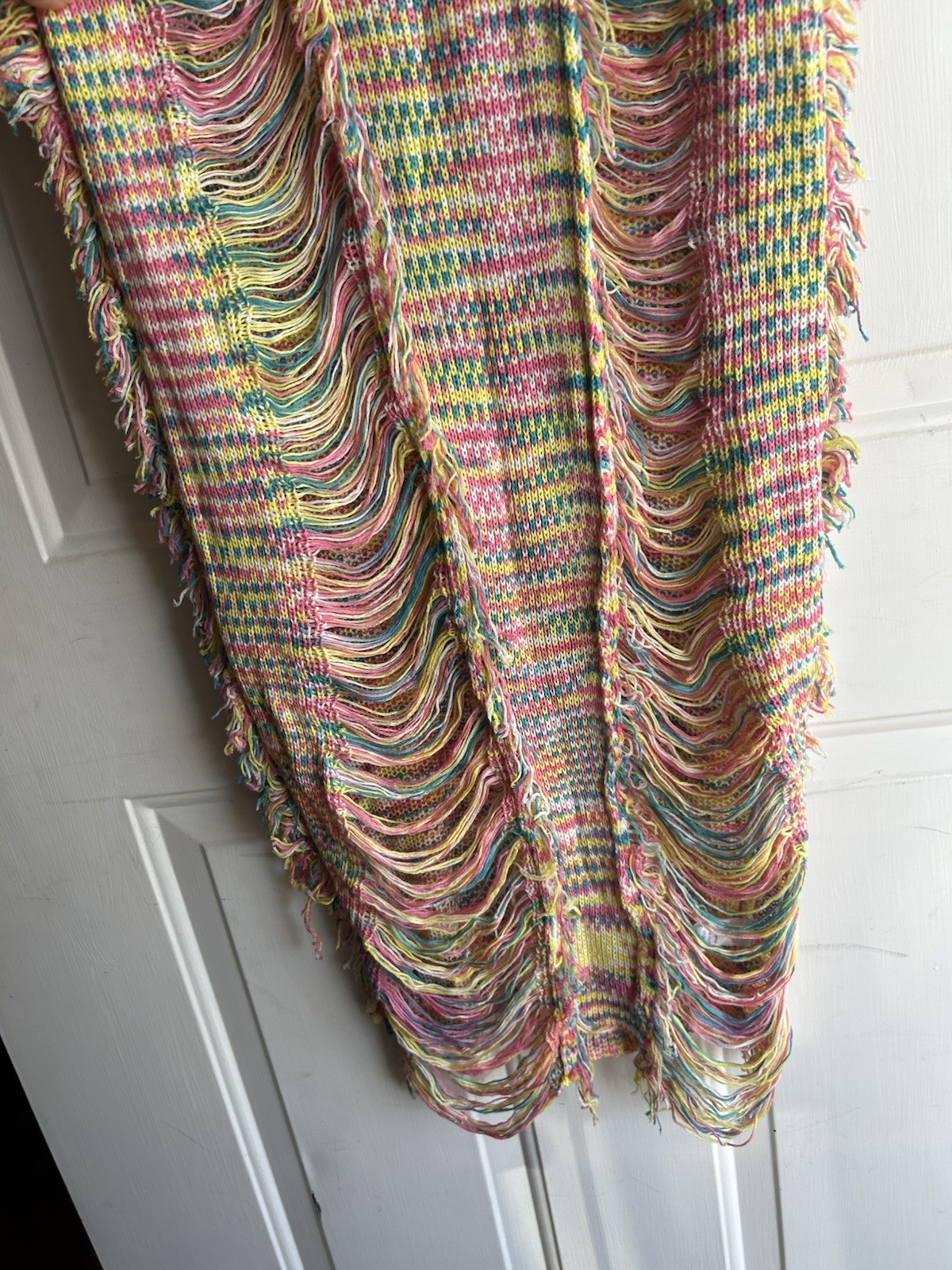 Fashion Nova Multicolor Nessa Knit Acrylic Fringe Maxi Square Neck L SD272