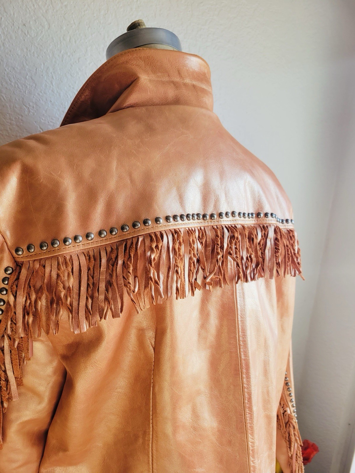 Double D Ranch Leather Fringe Studded Zip Lined Western Jacket M