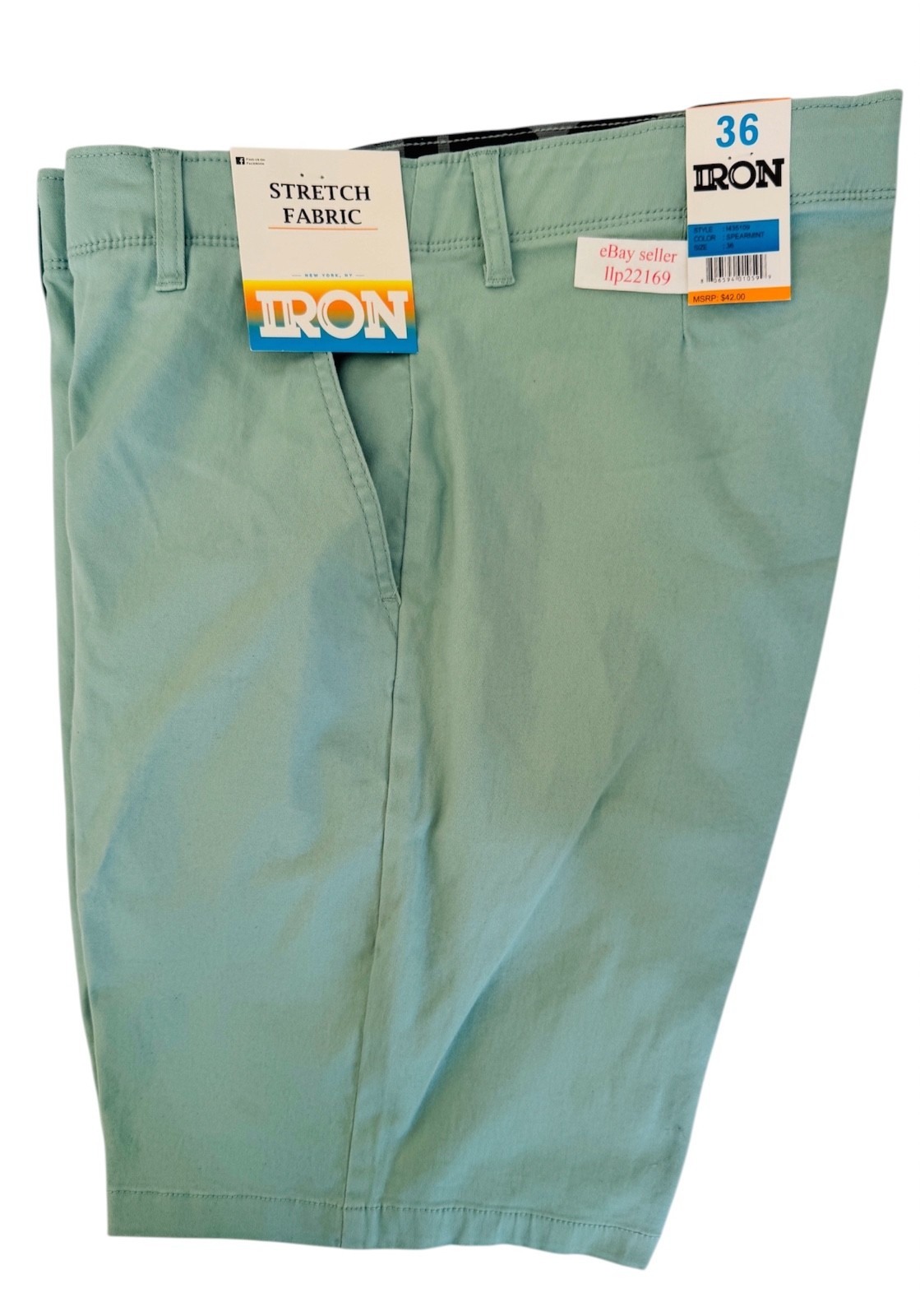 IRON CO Men’s Stretch Shorts (SIZE 36) Flex Waist Flat Front SPEARMINT GREEN New