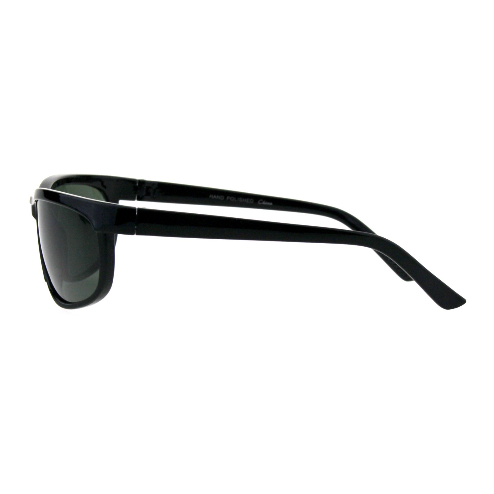 Impact Resistant Glass Lens Sunglasses Men’s Oval Wrap Around Frame Black UV400