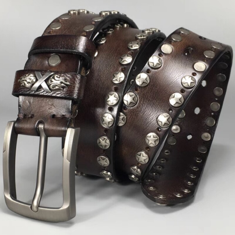Real Leather Waist Belt Heavy Metal Rivet Studded Unisex Punk Rock Biker Belt