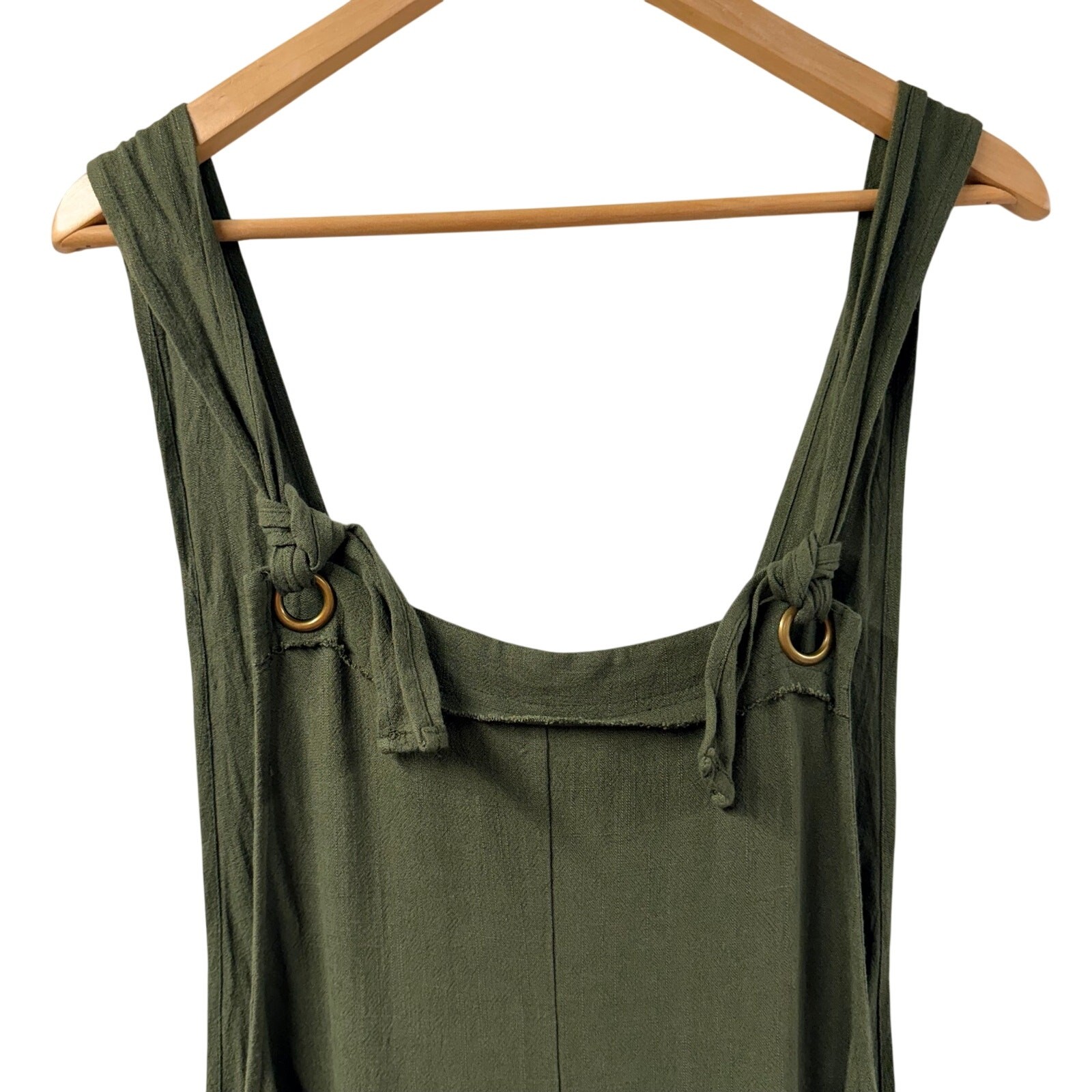 Natural Life Carly Jumpsuit Green Large Frayed Wide Leg Hem Linen Blend