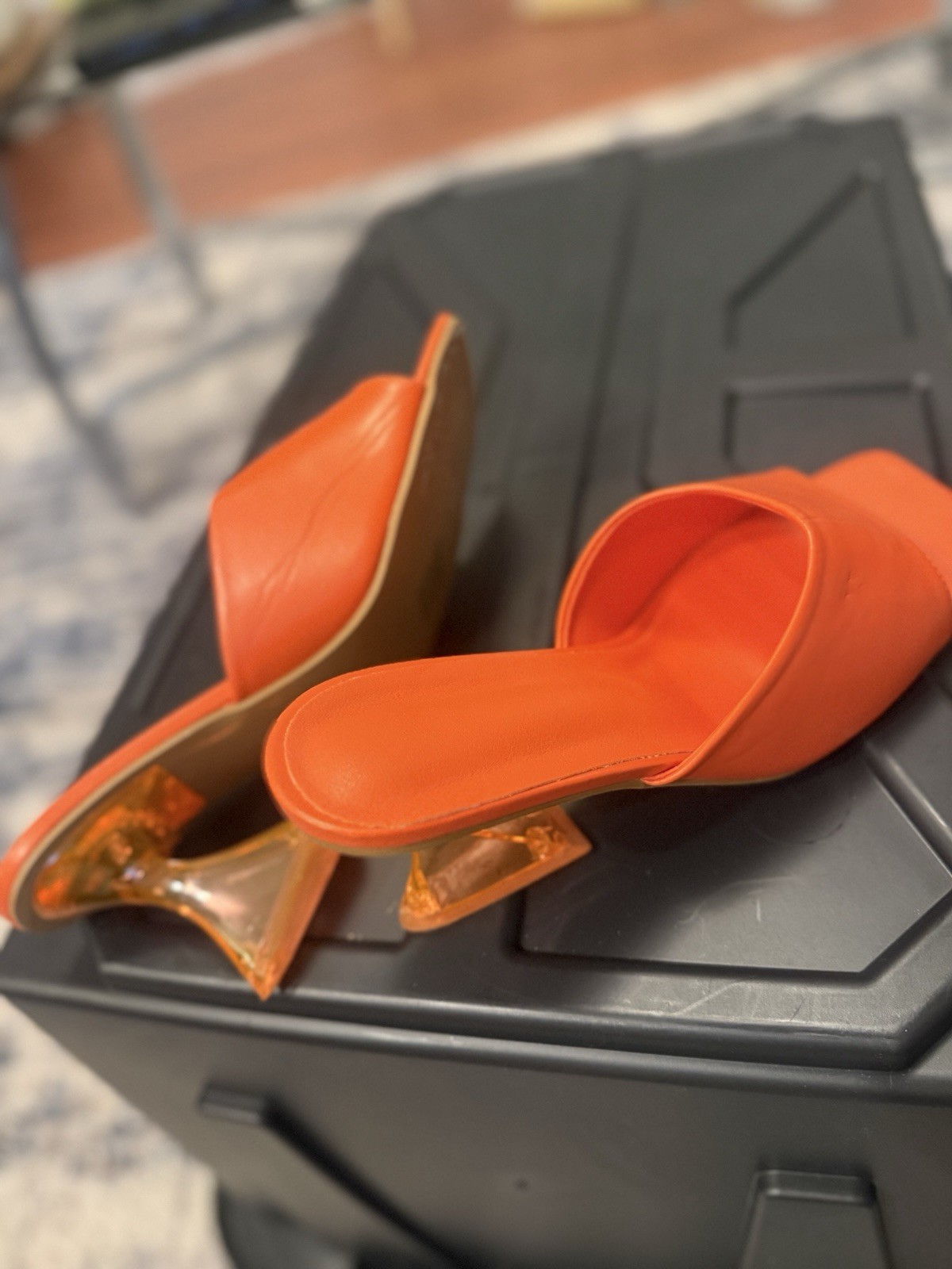 Women’s Orange Clear Heel Mule Sandals EU 43 Fits US 10 Square Toe Shoes