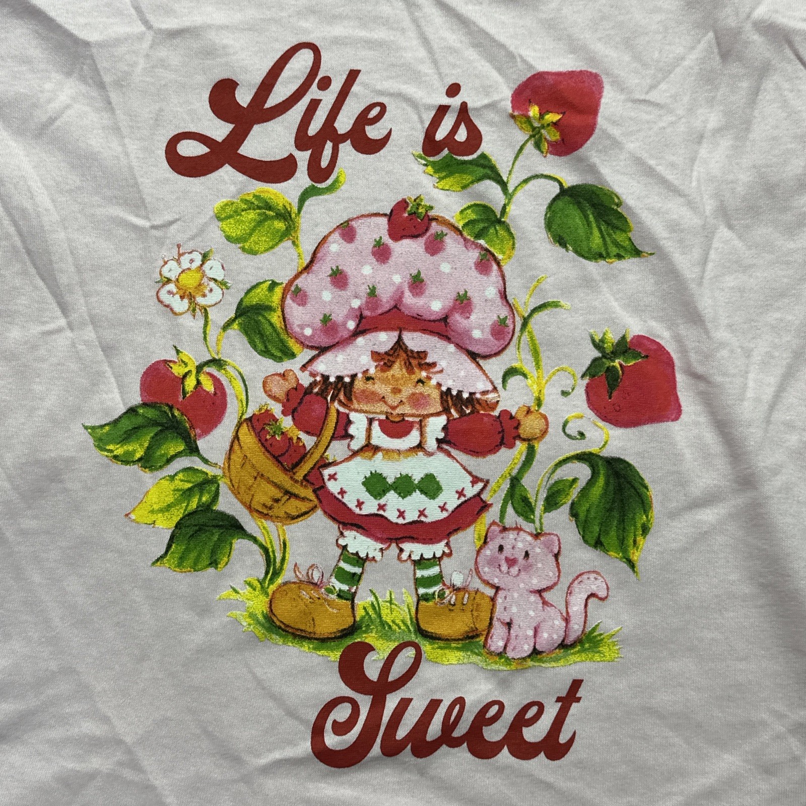 WOMENS STRAWBERRY SHORTCAKE SHORT SLEEVE GRAPHIC T-SHIRT “LIFE IS SWEET” XS NWOT