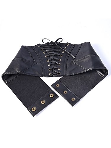 EBOOT Elastic Wide Waist Belt Tied Corset Cinch Belt with Press Button, Black