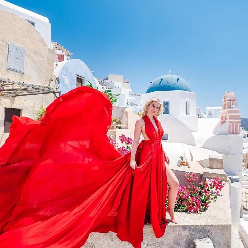 Red Long Flying Dress For Photoshoot Dramatic Flowy Dress Brown Gold Long Flying