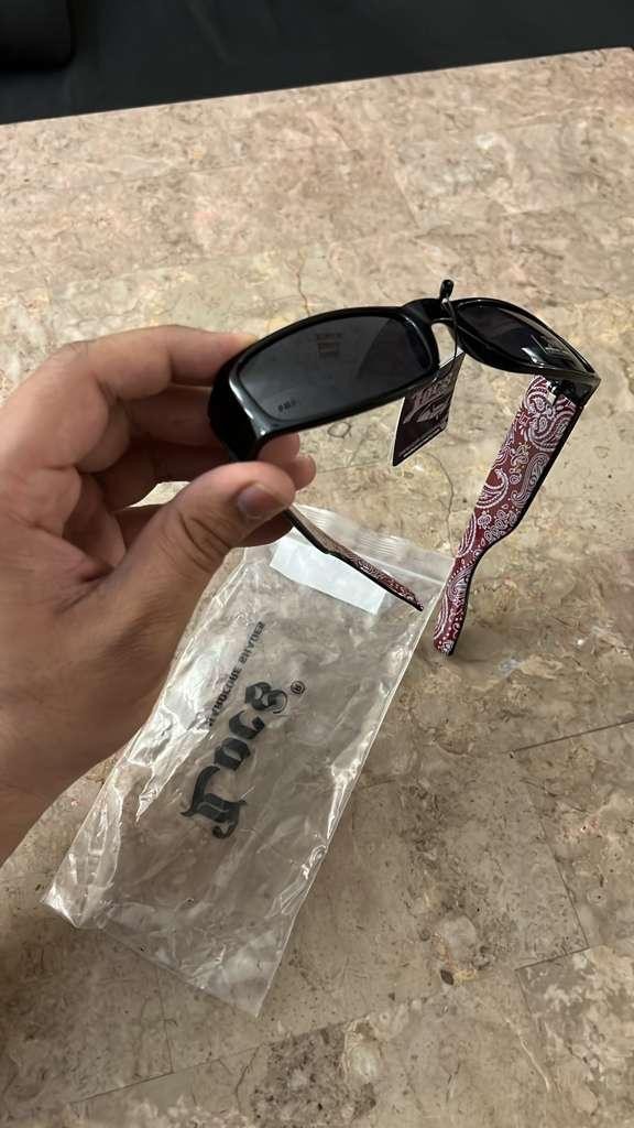 Locs Hardcore Sunglasses – Black Frame with Blue Paisley Interior – UV Protectio