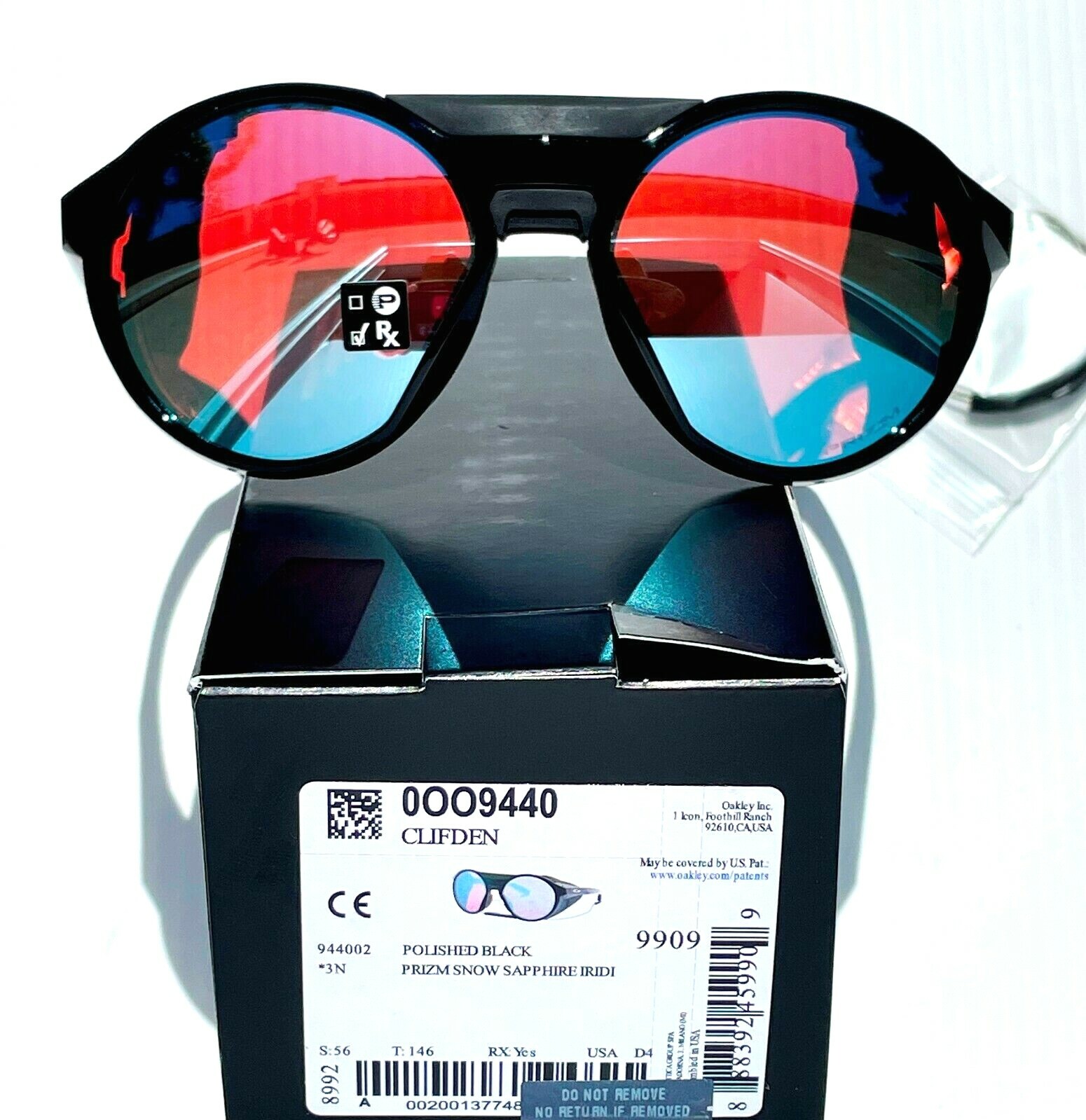 NEW Oakley CLIFDEN Polished Black Round PRIZM Snow Sapphire Sunglass 9440-02