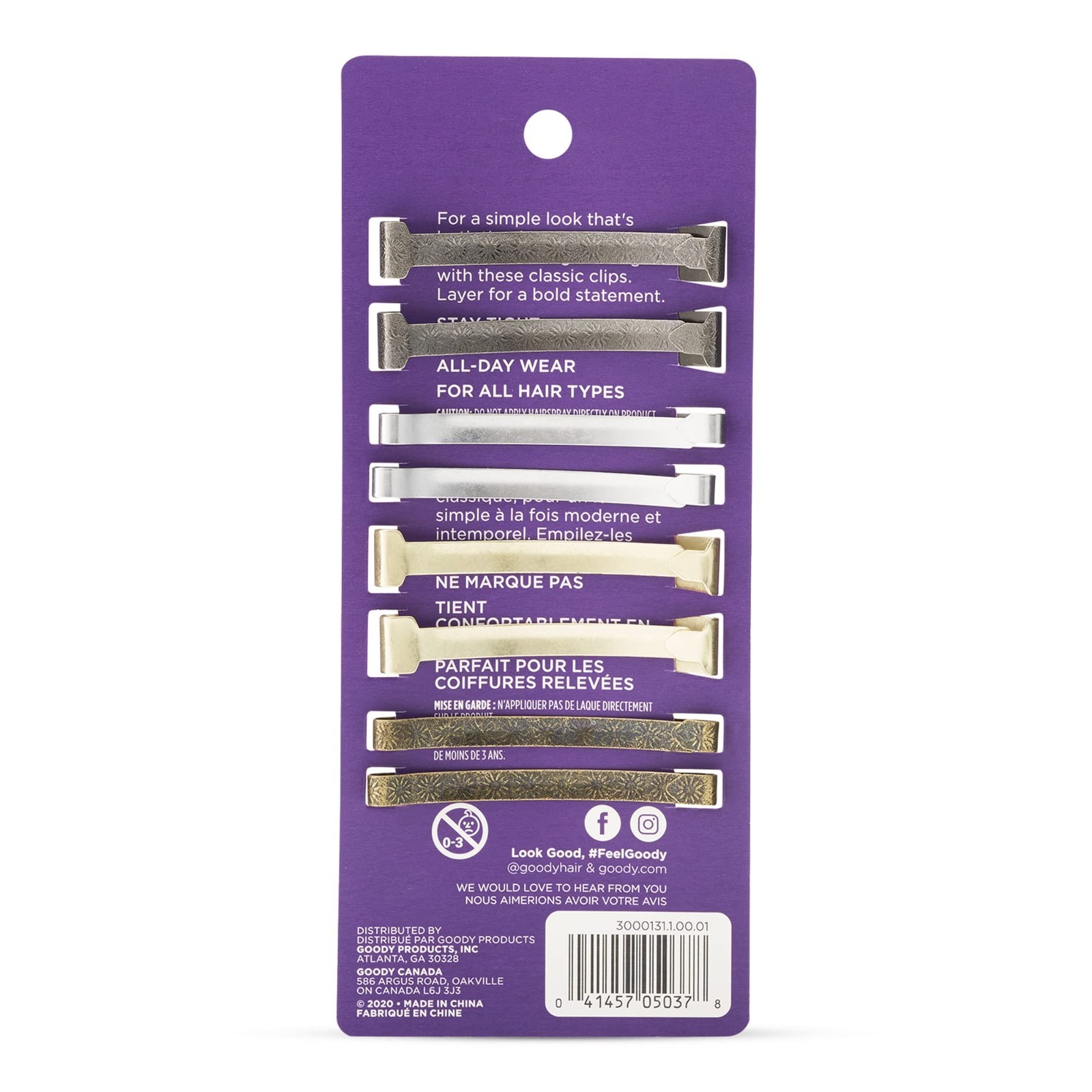 Assorted Metallic Non-Slip Hair Clips – 8 Ct Flat Barrettes for All Hair Types