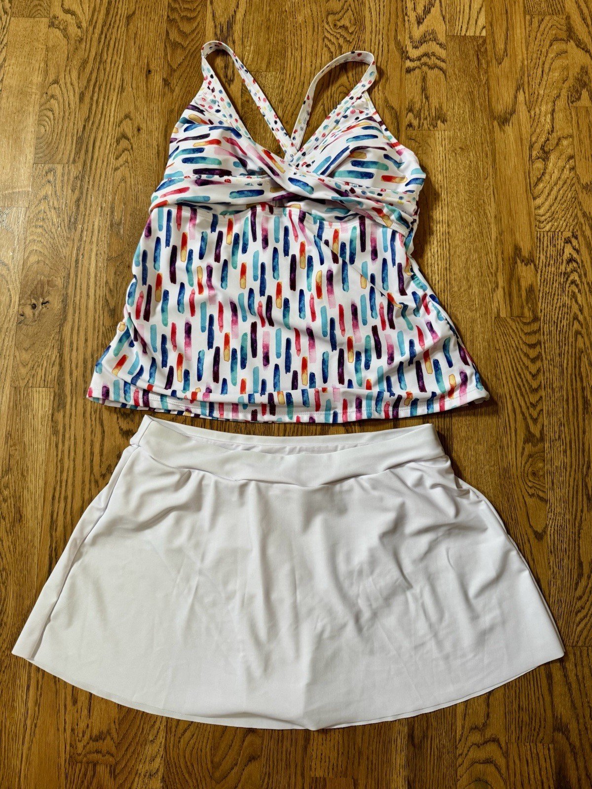 MODLILY Cross Cross Geometric Print White Tankini Set, Womens Sz Large NWOTS!!!