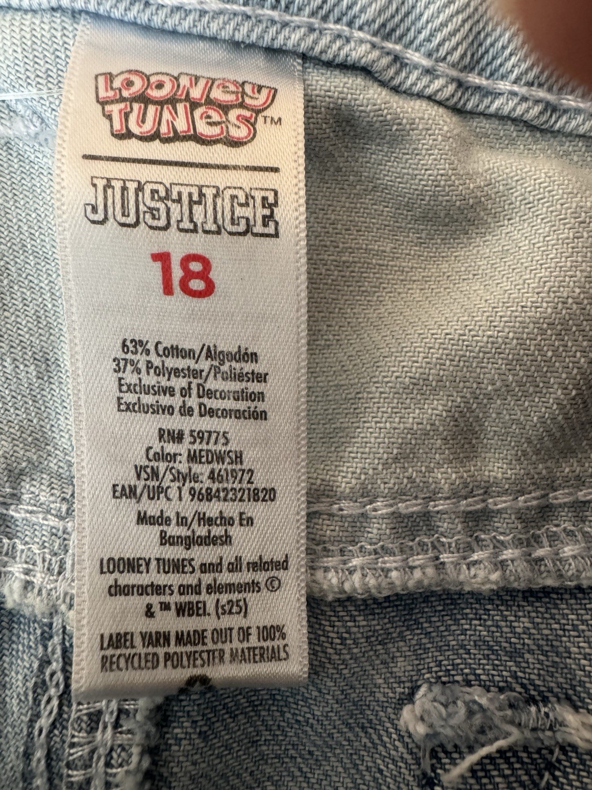 Justice Looney Tunes Y2K Girls Cargo Jeans Size 18 Tweety Bugs Bunny (Women 2)