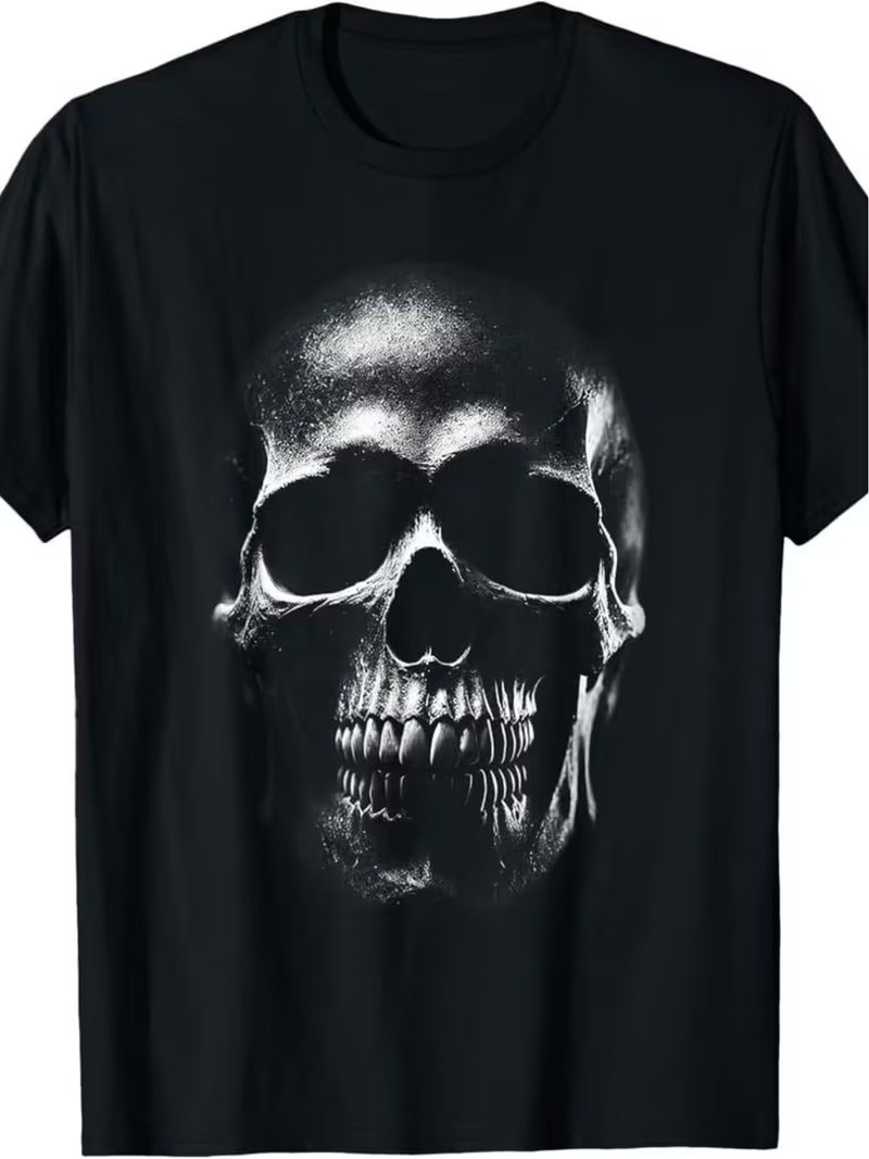 Realistic Skull Graphic T Shirt Gothic Skeleton Horror Black Unisex Tee