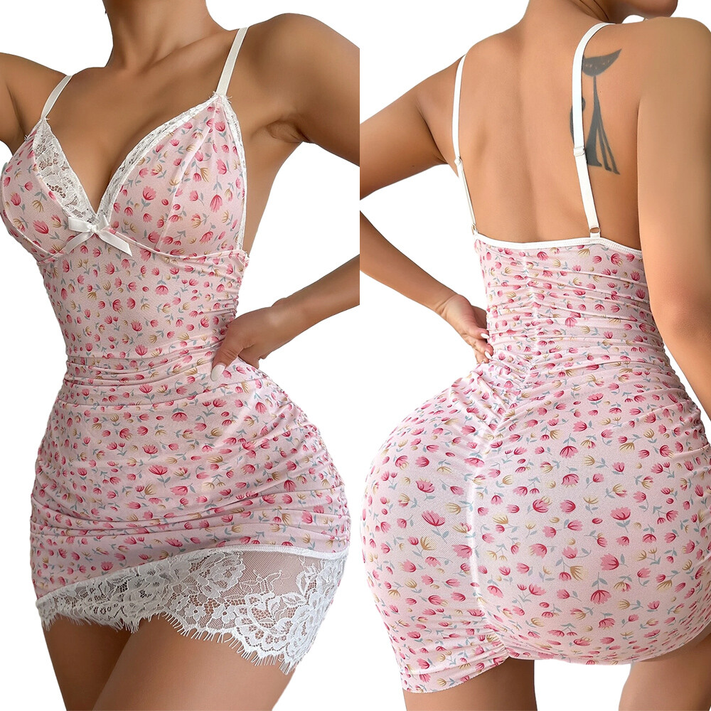 Sexy Women Floral Sleeveless Bodycon Clubwear See Through Short Mini Dress US