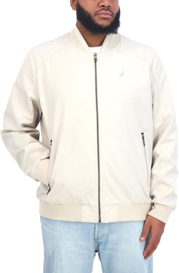 Nautica Men’s Lightweight Striped Collar Bomber Jacket