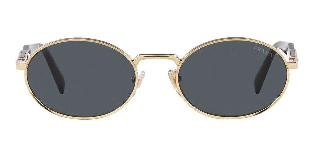 PRADA PR 65ZS ZVN09T Gold Black Oval Frame Grey Lenses Sunglasses 55mm New