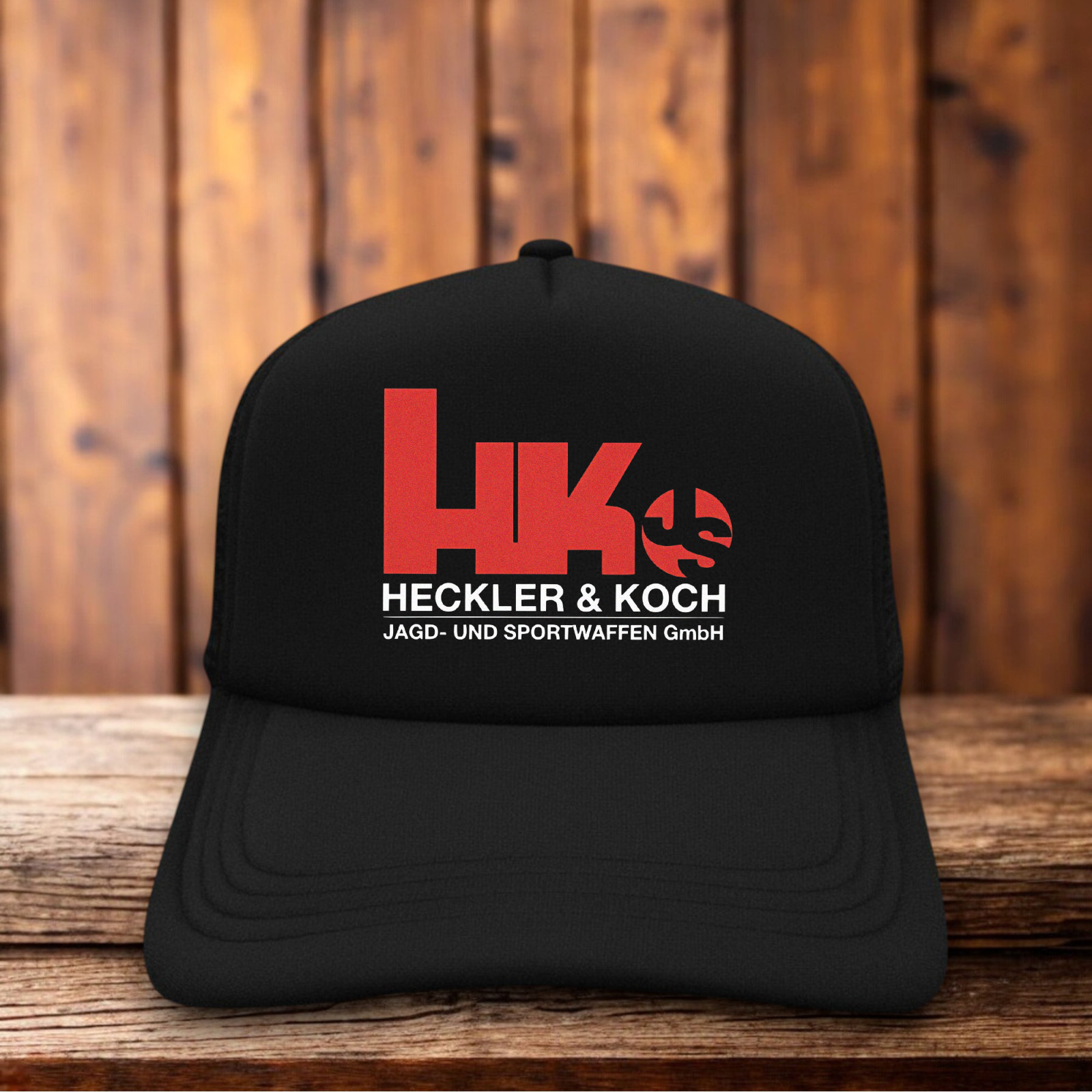 Heckler & Koch Mens Trucker Hat Black Snapback Guns Firearms No Compromise