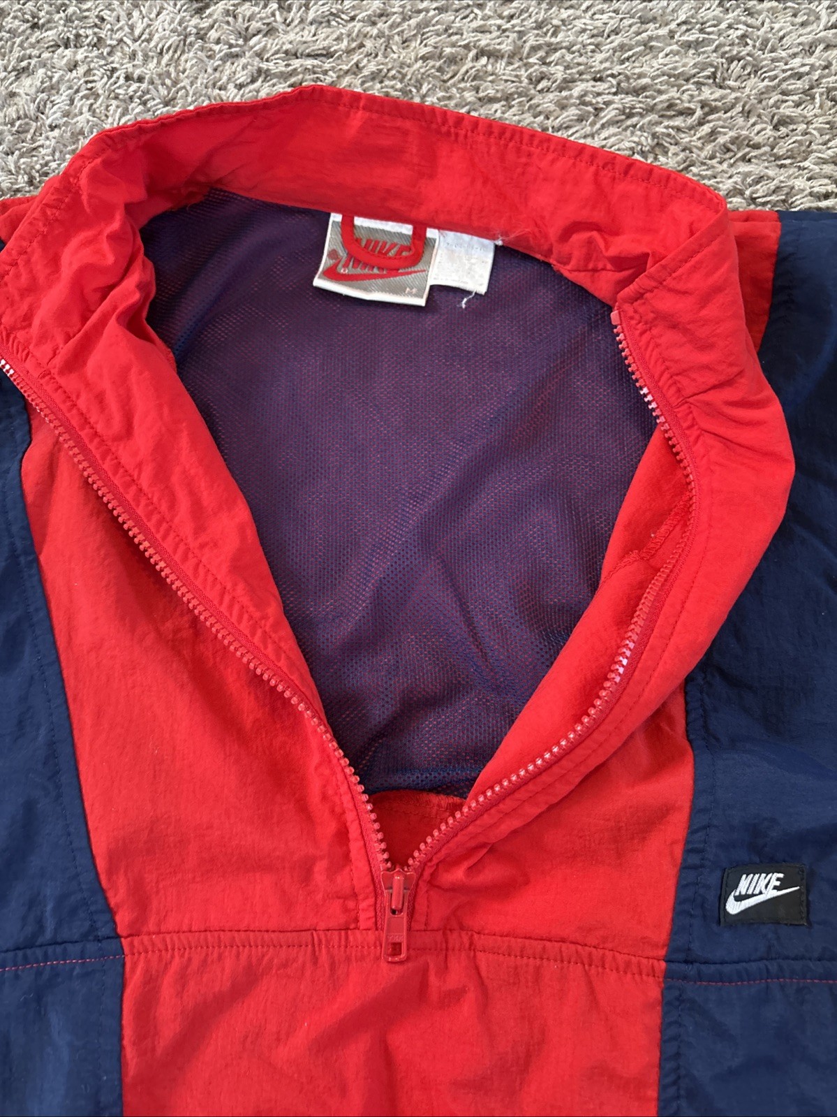 Vintage 80s 90s Nike Windbreaker Pullover Jacket Mens M Blue Red Block Sleeve