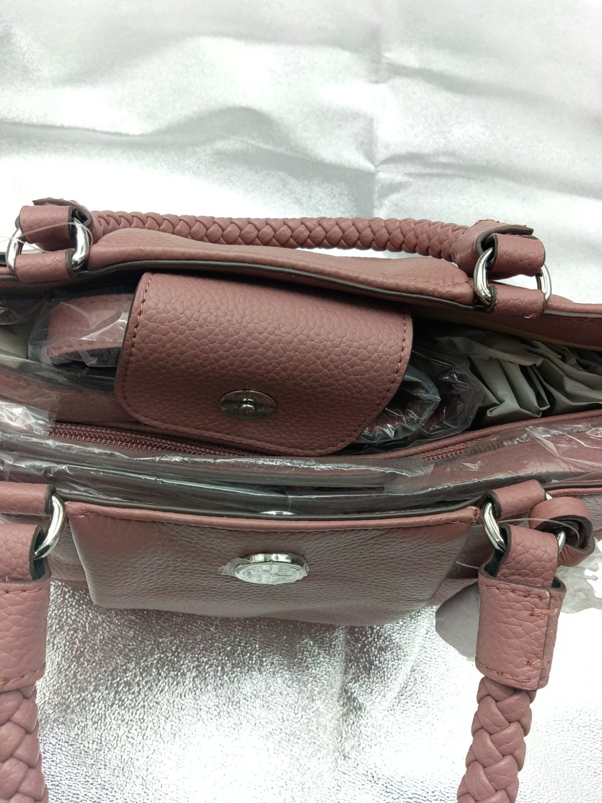 Giani Bernini Mauve Satchel Top Handle Bag Braided Handle Detachable Strap