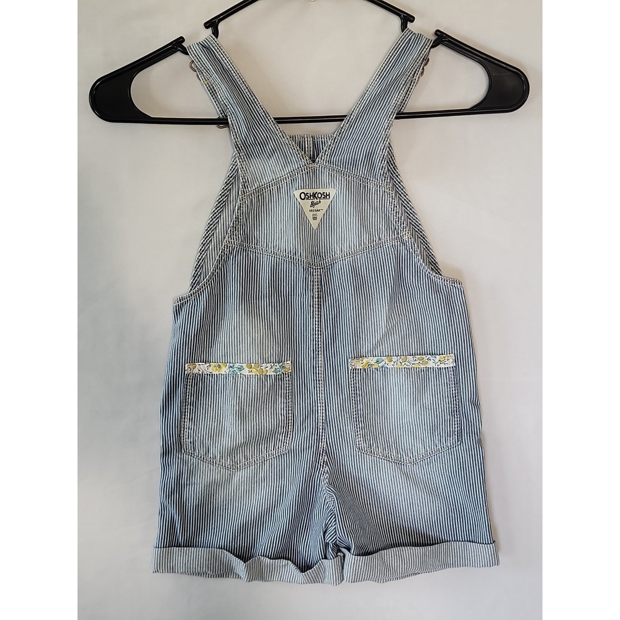 OshKosh B’gosh Girls 4T Striped Denim Shortalls Front/Back Pockets