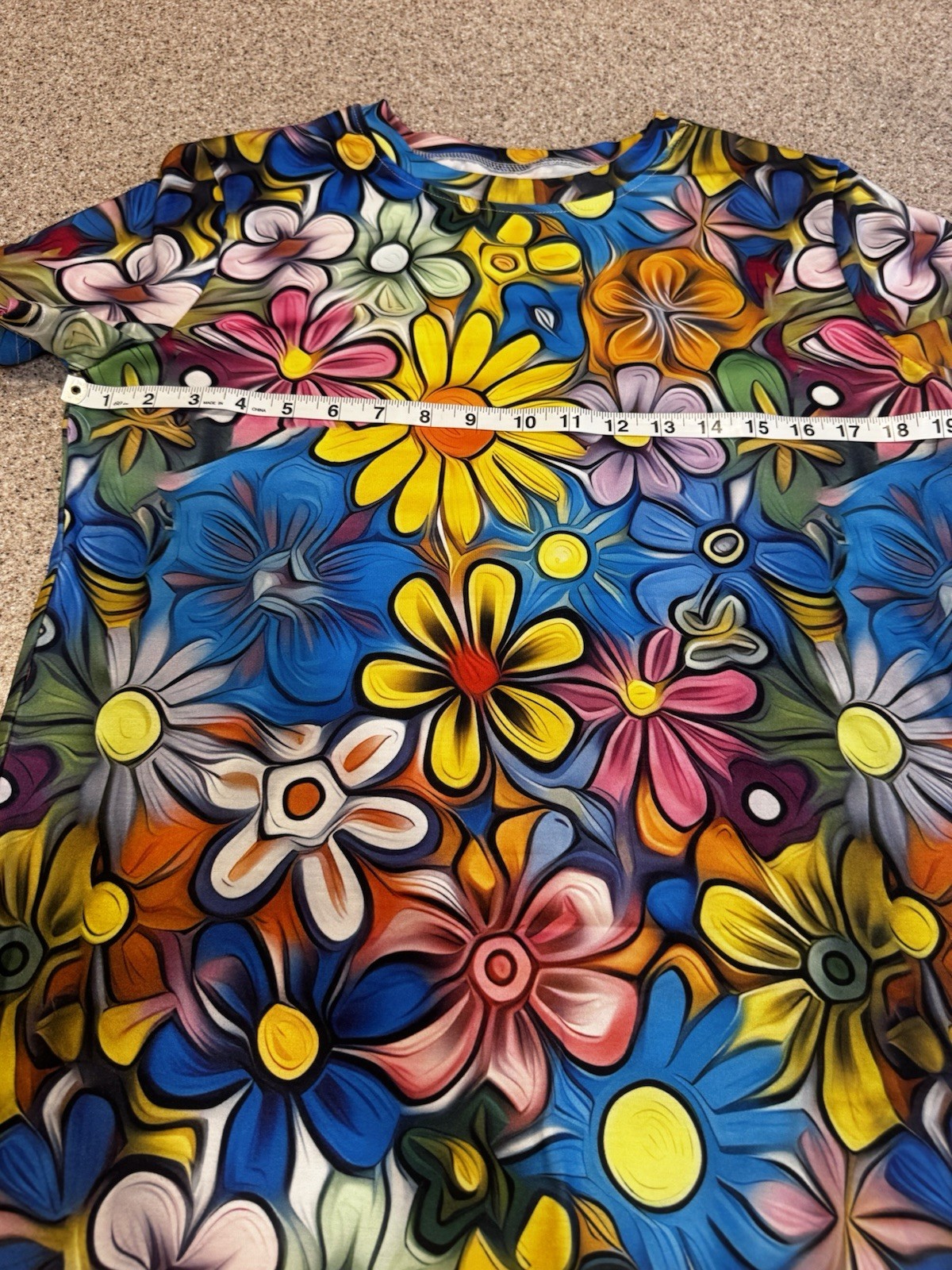 Women’s Multicolor Floral Crew Neck Short Sleeve Pullover T-Shirt M