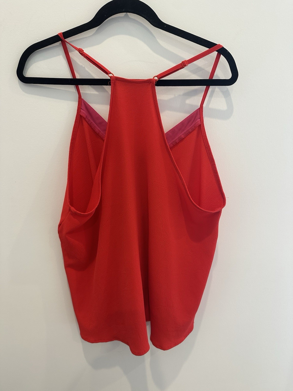 Red Pink Colorblock V-Neck Camisole Tank Top Adjustable Straps Pullover