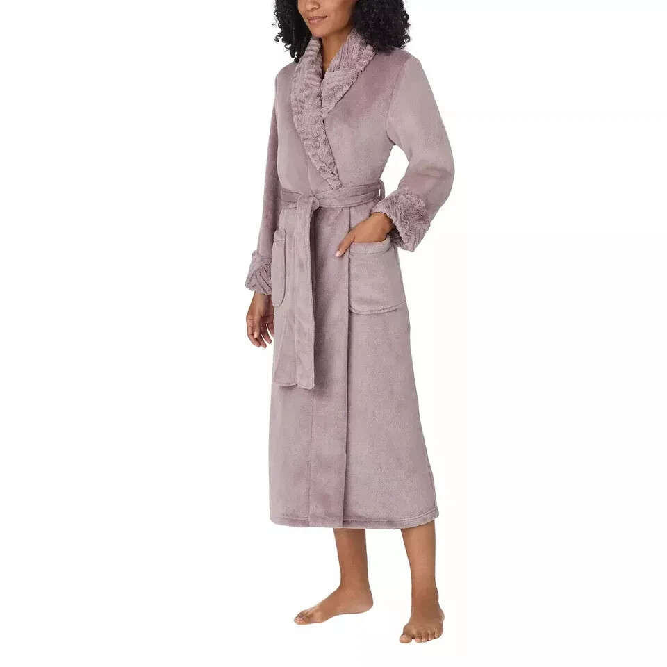 NEW Carole Hochman Plush Wrap Robe Midweight, Purple, Pockets, Size LARGE