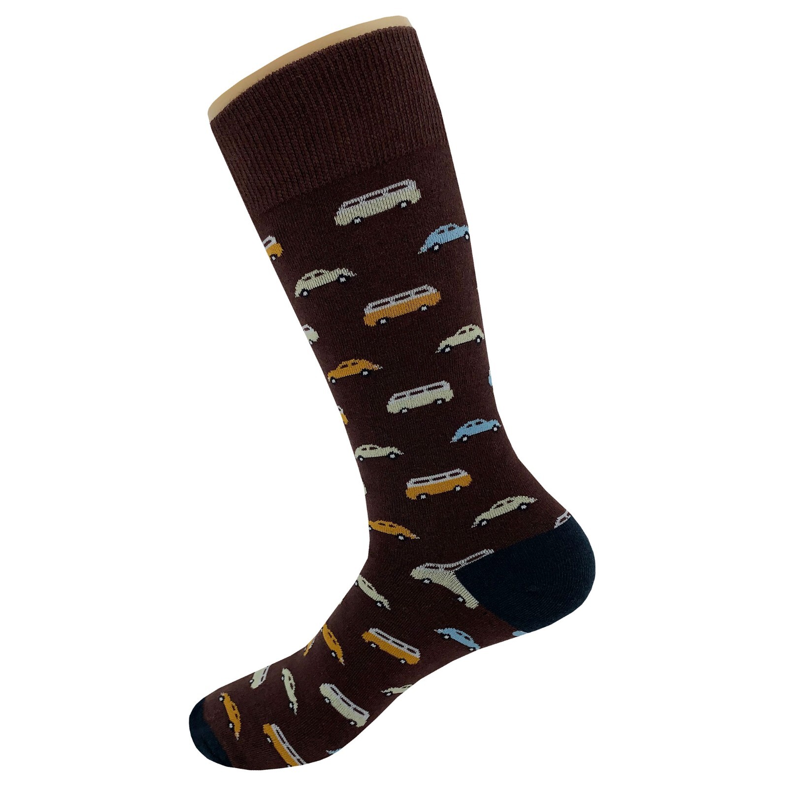 NWT Car Classic Dress Socks Novelty Men 8-12 Brown Crazy Fun Sockfly