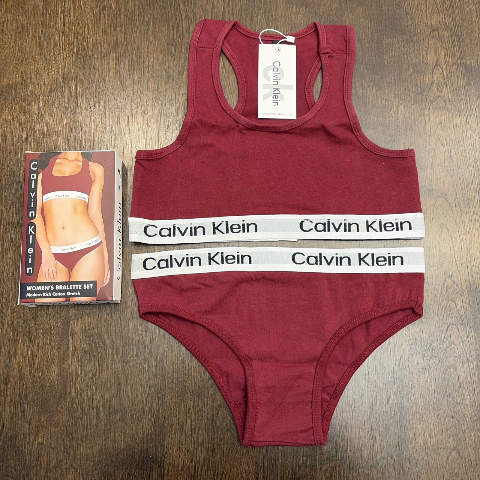 Calvin Klein Red Sports Bralette Set with White Logo Band Size Medium New