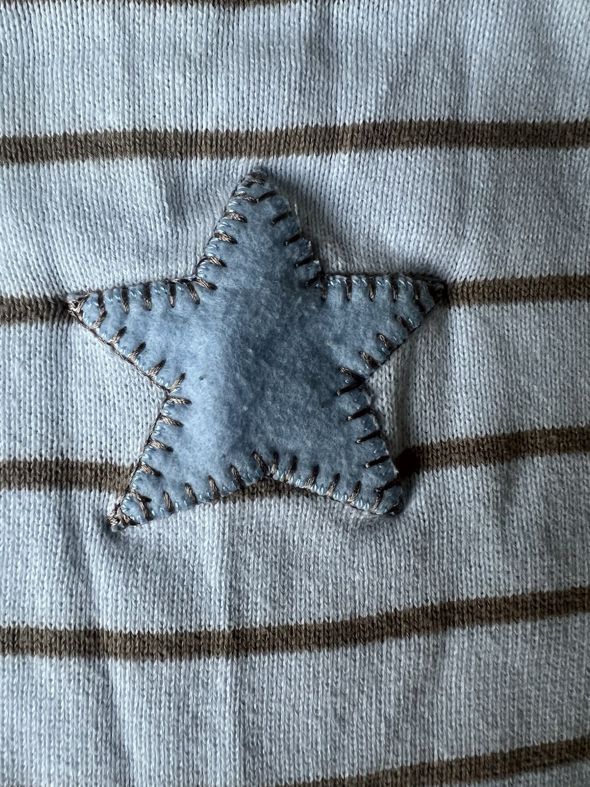 His Gem Baby Striped Knit Coverall One-Piece 6/9M Blue Brown Star Applique Snap