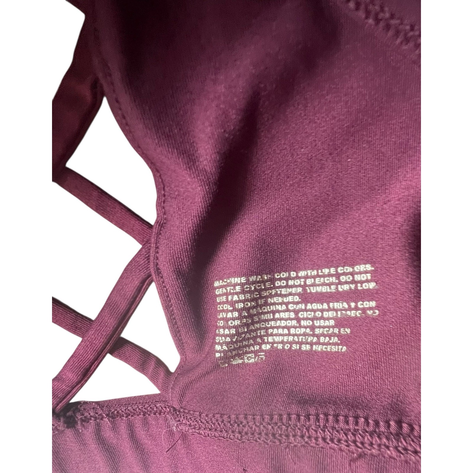 AVIA Black Cherry Red Sheer Strip lattice back sports bra workout yoga size L