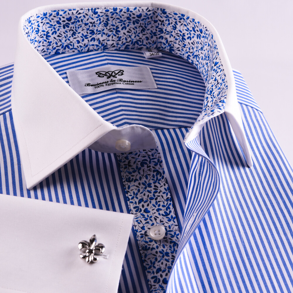 WInchester White Collar & Cuffs Contrast Blue Stripe Business Dress Shirt