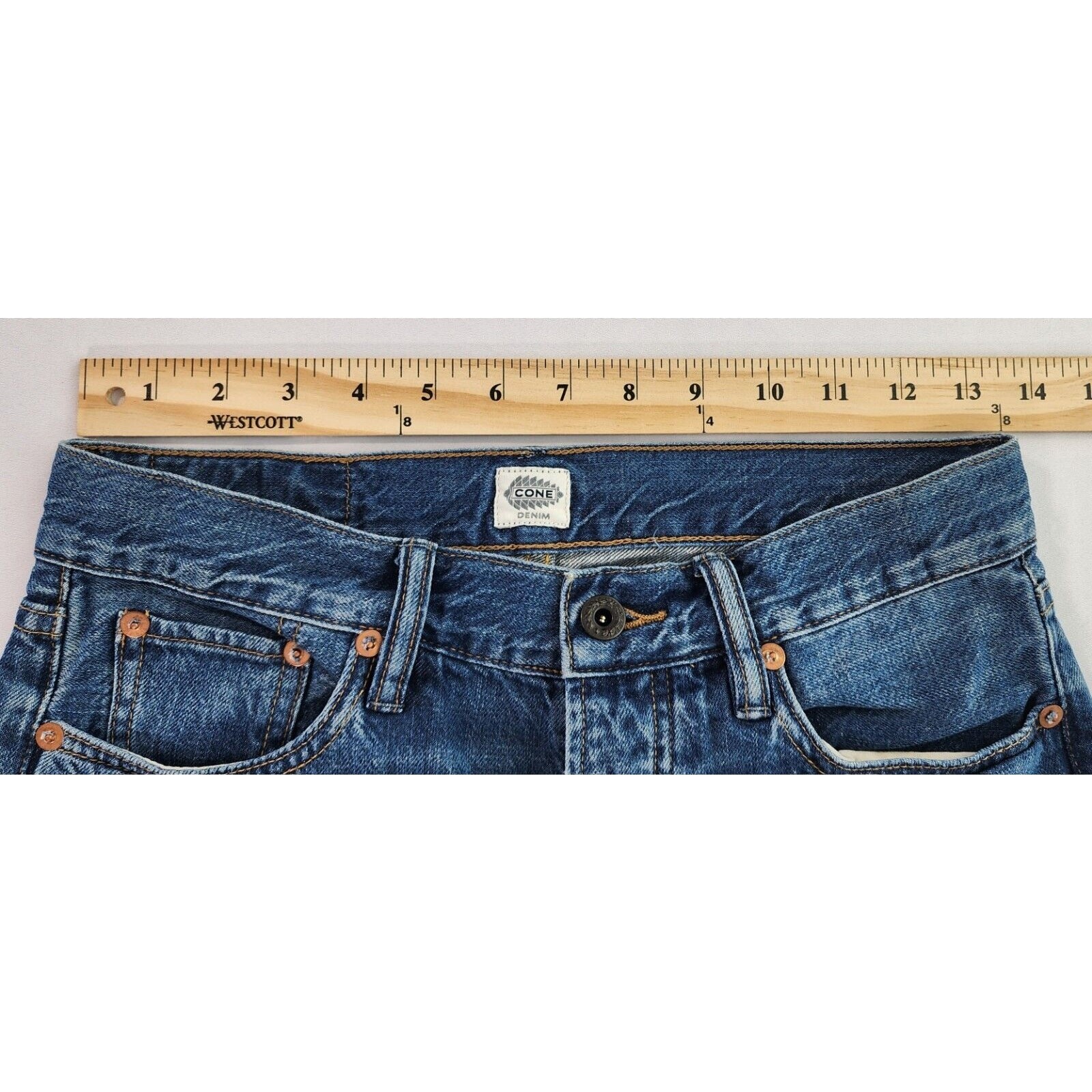 Cone Denim Jeans Womens 28×26 Blue High Rise Straight Leg Y2K Button Fly Casual