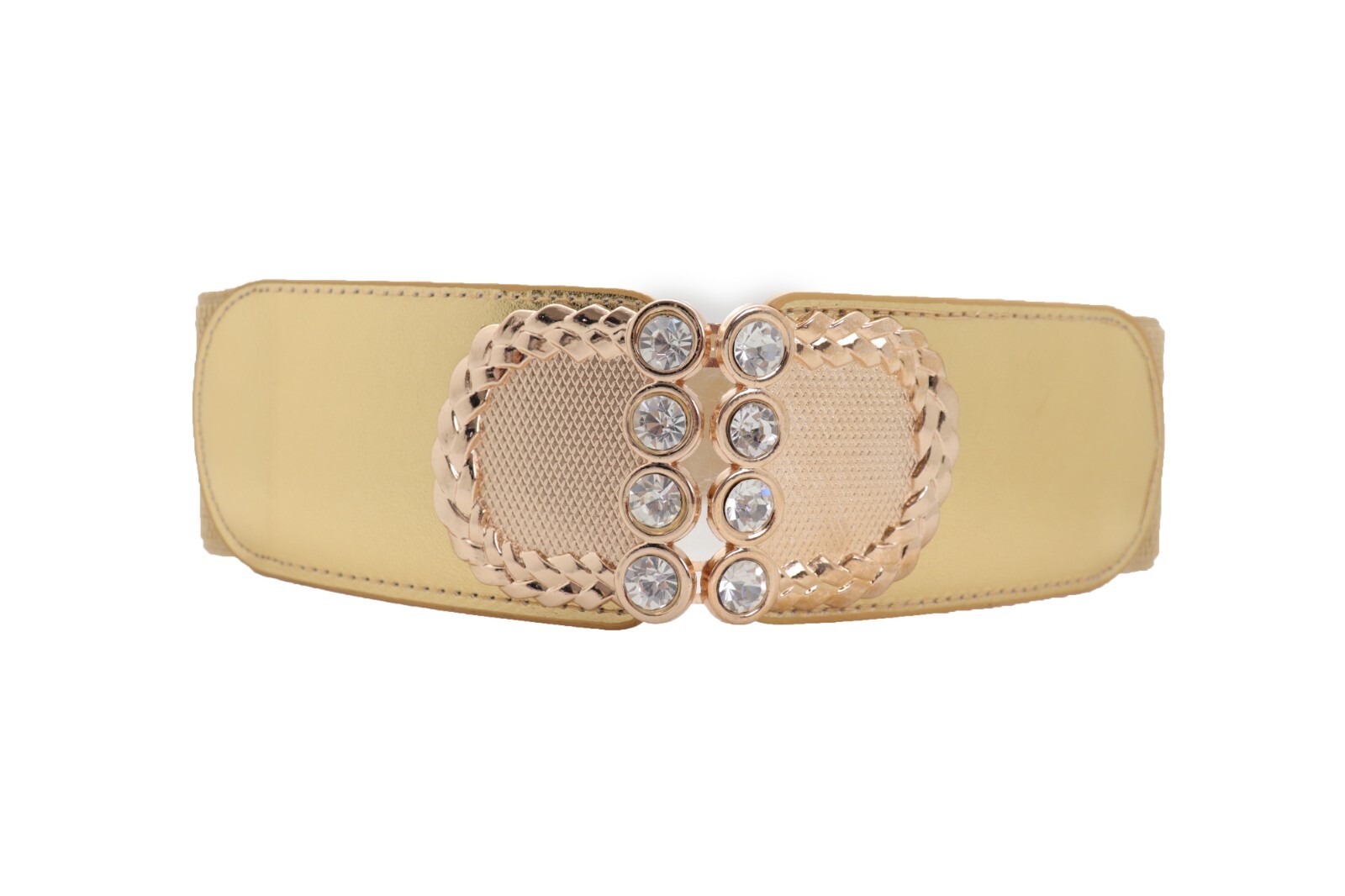 Women Gold Color Elastic Waistband Fabric Strap Fashion Belt Metal Buckle S M