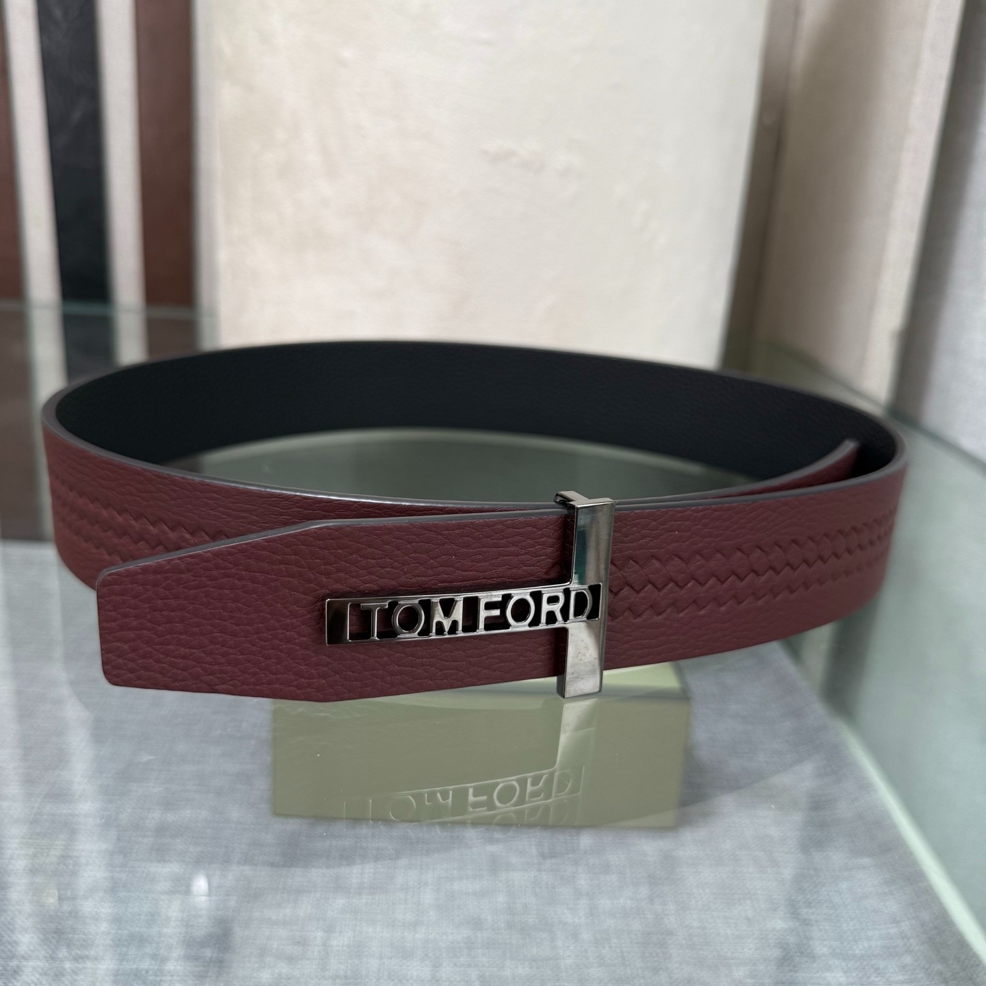 Tom Ford Handmade Reversible Belt 3.8cm/1.50″ Red/Black