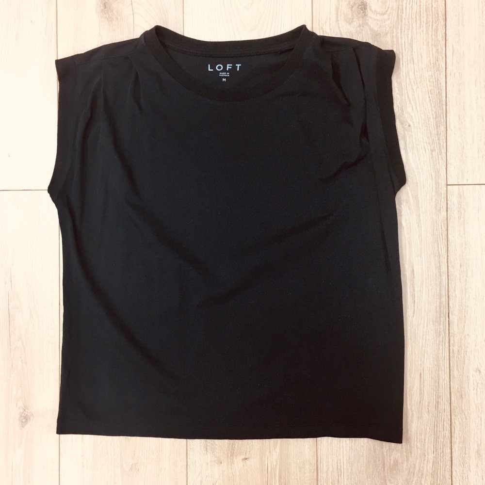 LOFT black tee shirt top blouse shirt sleeve muscle tee feminine wide cotton