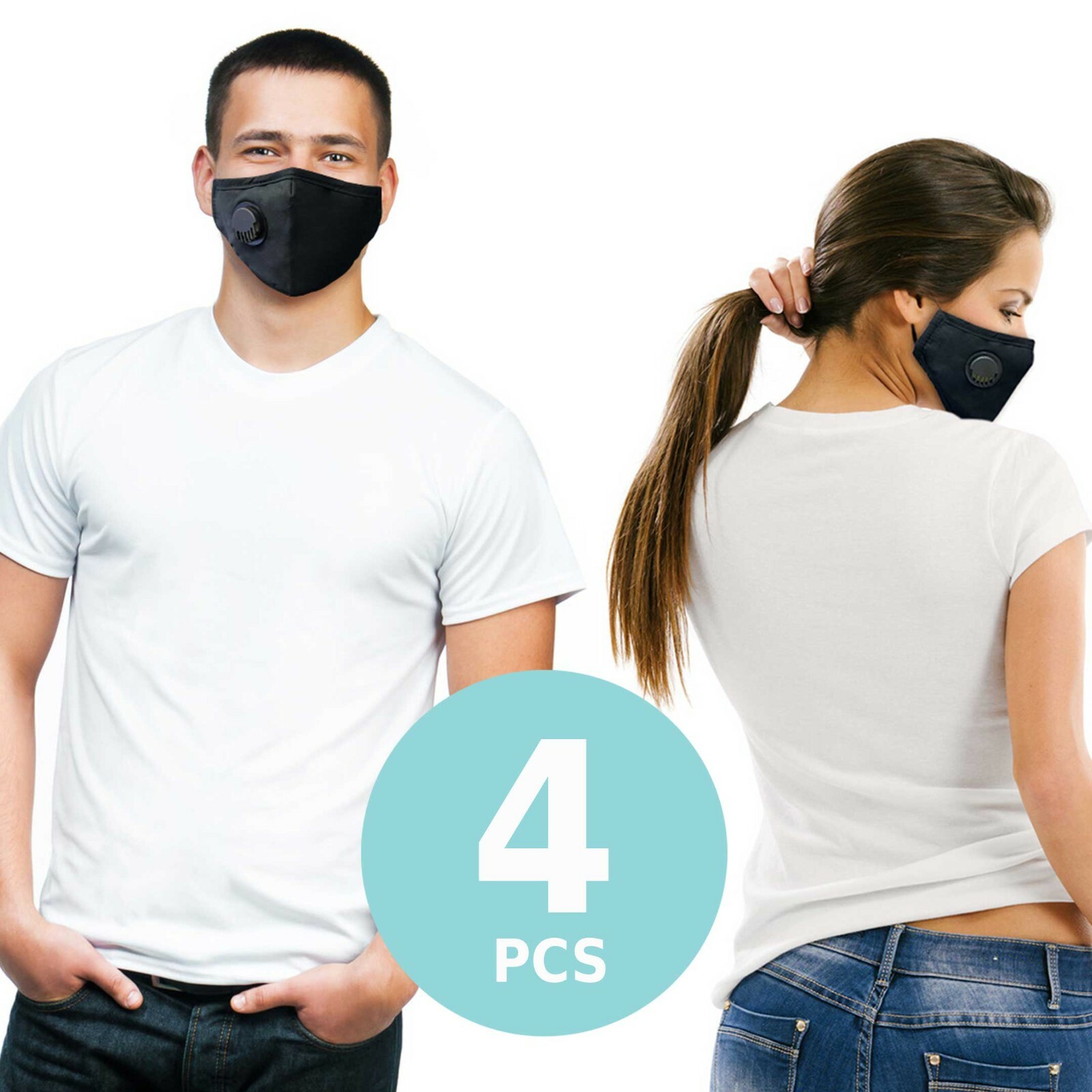 4 packs Face Masks high quality Reusable Washable Cloth Mask with filter (Black)