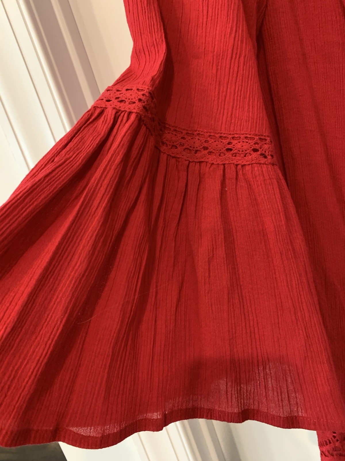 Roman’s Long Blouse Red Gauzy And Crochet Lace 20W NWOT/ Cotton