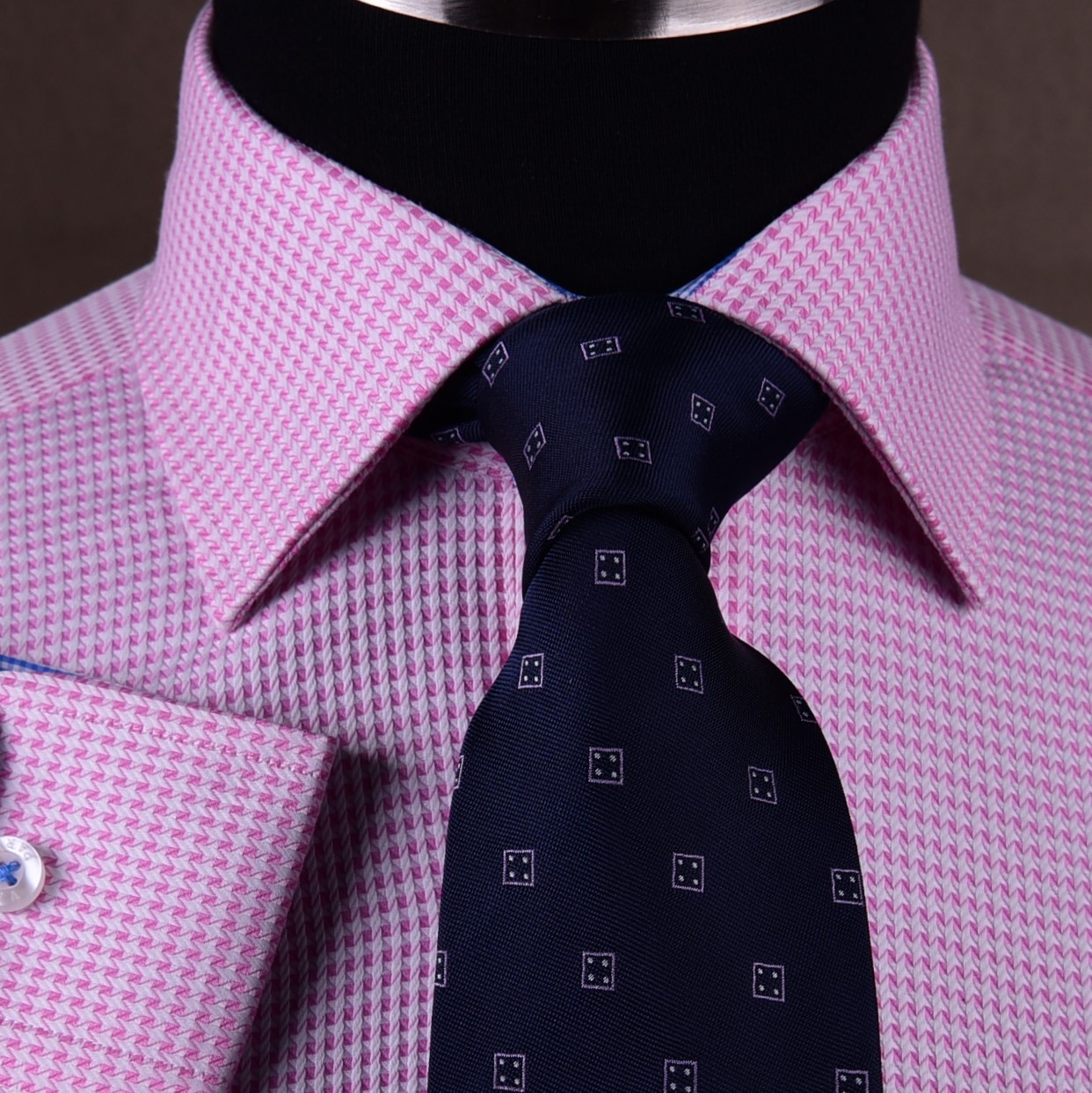 Pink Houndstooth Men’s Formal & Business Dress Shirt Plaids & Checks Hot Gingham