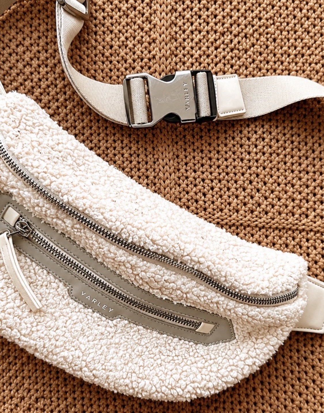 Varley Cream Sherpa Belt Bag Crossbody Fanny Pack Adjustable Strap