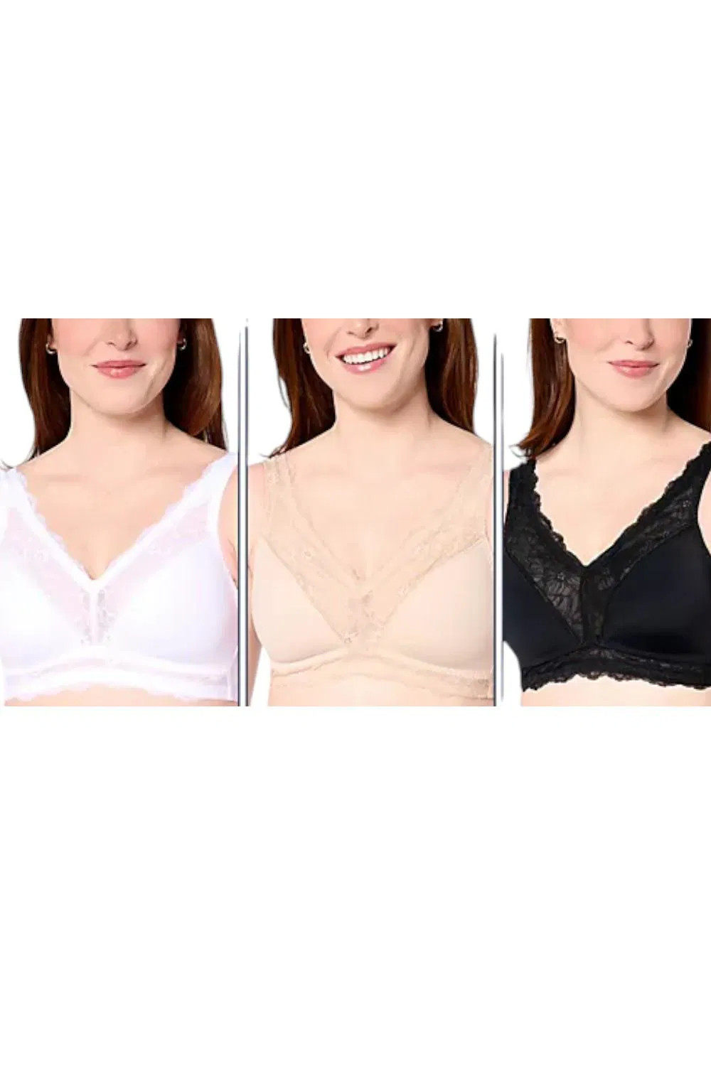 Breezies Women’s 3-Pk Soft Support Lace Wirefree Unlined Bra Basic